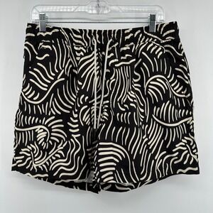 OAS Tar Lorenzo Swim Shorts Black Abstract Wavy Print Trunks 5001-345 Mens S NWT